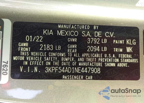 2022 Kia Forte Gt-Line из США, поврежденный, VIN 3KPF54AD1NE447908